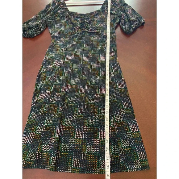 CAbi Elaine Puff Sleeve Multicolored Dot Mesh Dress Size Medium Fall Career - Picture 10 of 12